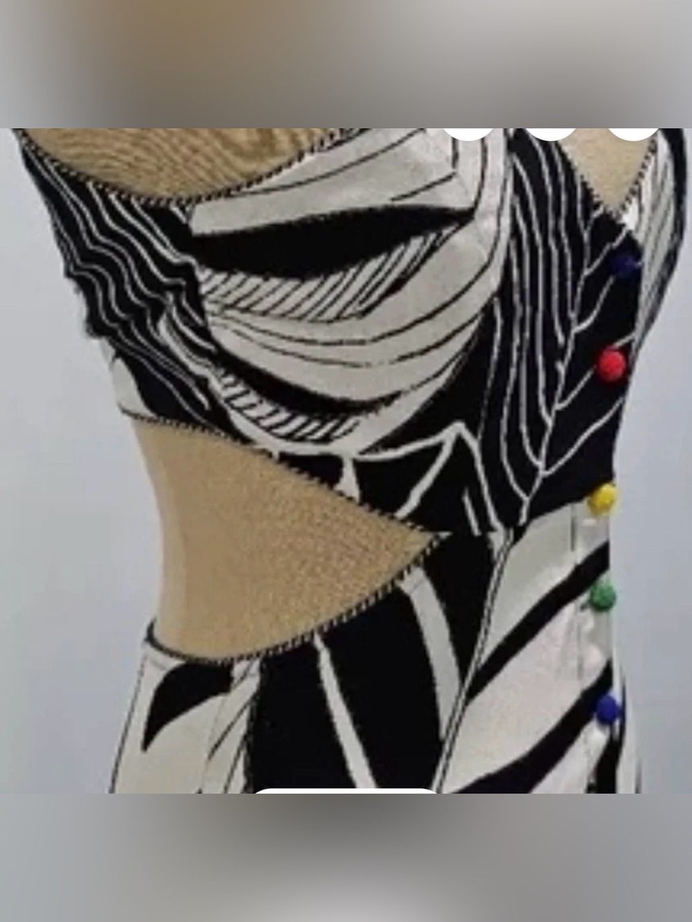 Black and White Cutout Dress with Abstract Print